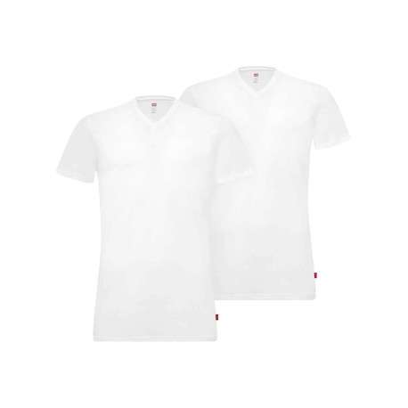 T-shirts blancs en coton unis avec une coupe droite et un col V