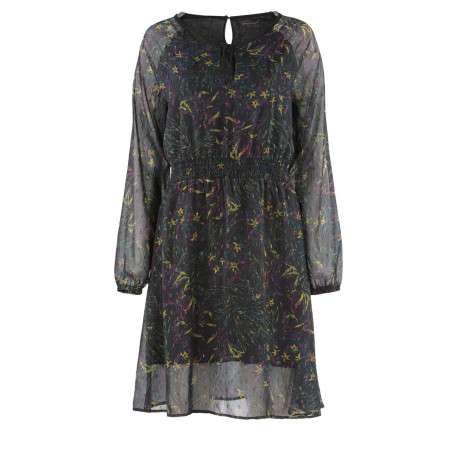 Robe RUIZ bleue fantaisie coupe évasé col rond fendu - Image 2