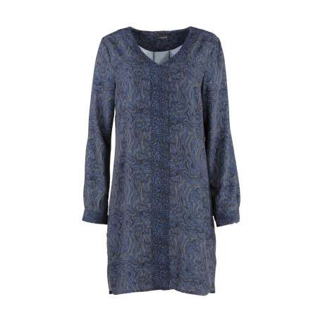 Robe BIRD bleue rayures zébrées coupe droite col v