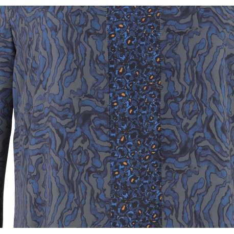 Robe BIRD bleue rayures zébrées coupe droite col v - Image 2