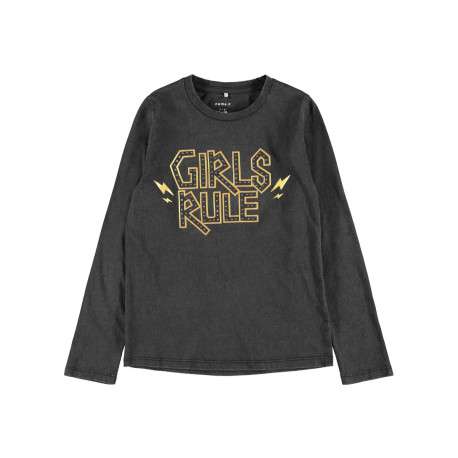 T-Shirt manches longues noir fantaisie en coton biologique