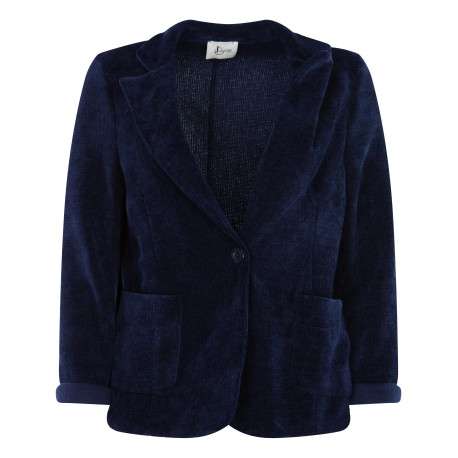 Veste marine en velours avec une coupe droite à col cranté et fermeture boutonnée - Image 3