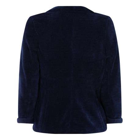 Veste marine en velours avec une coupe droite à col cranté et fermeture boutonnée - Image 4