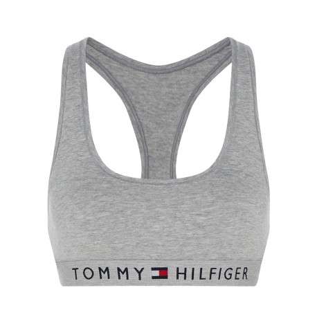 Brassière grise chinée unie en coton avec le logo