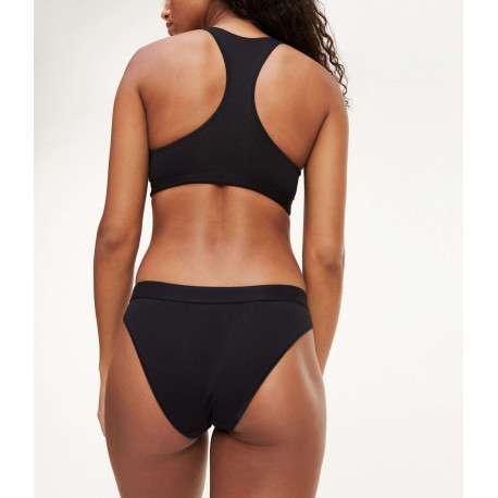 Brassière noire unie en coton à dos nageur avec taille élastiquée avec marque et logo - Image 2