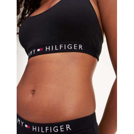Brassière noire unie en coton à dos nageur avec taille élastiquée avec marque et logo - Image 3