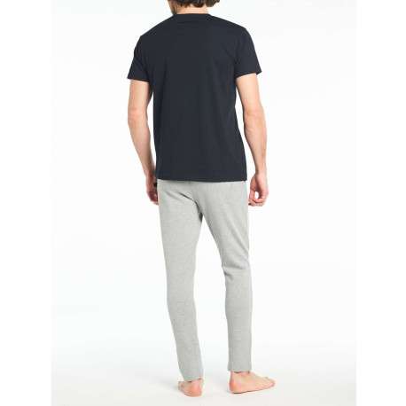 Pantalon de pyjama gris uni en coton coupe fuselée - Image 2