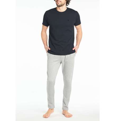 Pantalon de pyjama gris uni en coton coupe fuselée - Image 3