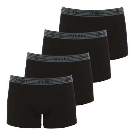 Lot de 4 boxers noirs en coton unis avec taille élastiquée grise