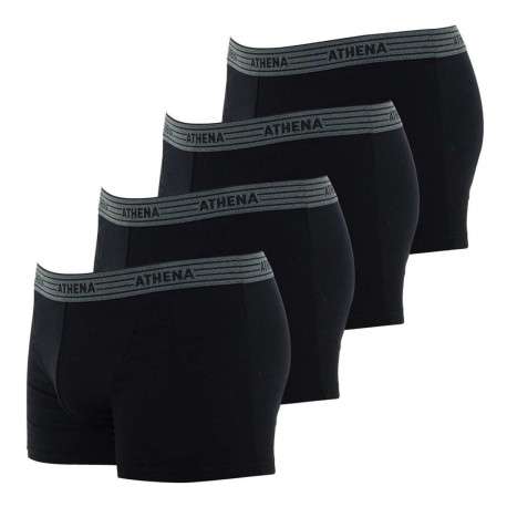 Lot de 4 boxers noirs en coton unis avec taille élastiquée grise - Image 2