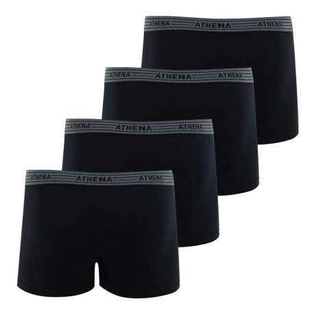Lot de 4 boxers noirs en coton unis avec taille élastiquée grise - Image 3