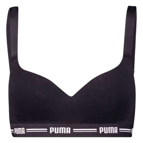 Brassière noire en coton mélangé unie avec taille élastiquée et nom de la marque