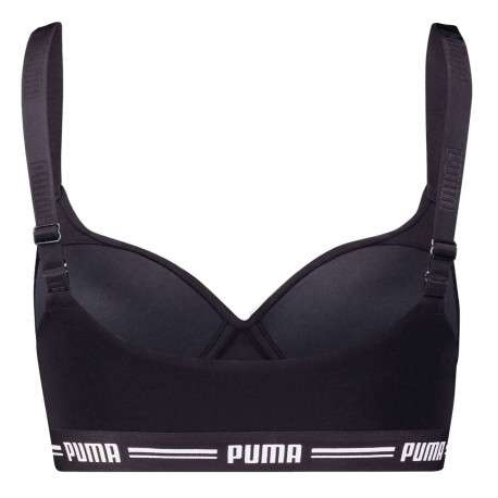 Brassière noire en coton mélangé unie avec taille élastiquée et nom de la marque - Image 2