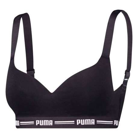 Brassière noire en coton mélangé unie avec taille élastiquée et nom de la marque - Image 3