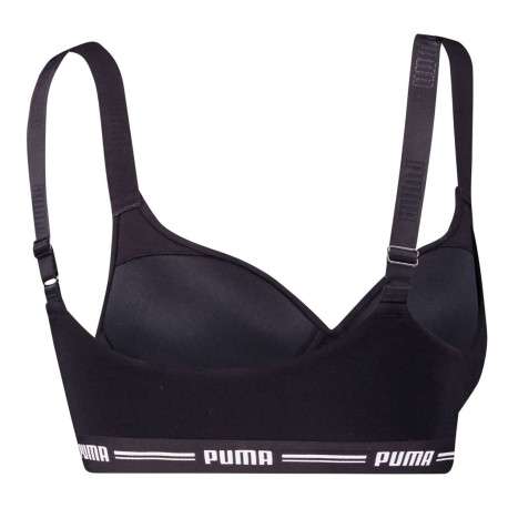 Brassière noire en coton mélangé unie avec taille élastiquée et nom de la marque - Image 4