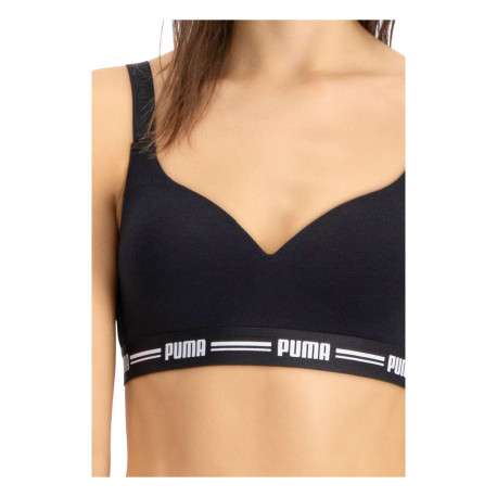 Brassière noire en coton mélangé unie avec taille élastiquée et nom de la marque - Image 5