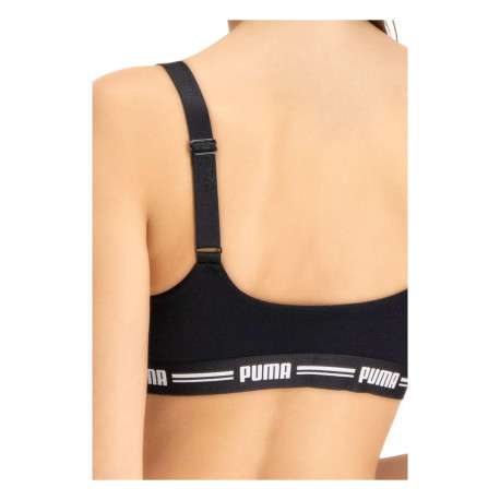 Brassière noire en coton mélangé unie avec taille élastiquée et nom de la marque - Image 6