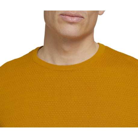 Pull moutarde en coton uni coupe près du corps col rond - Image 6