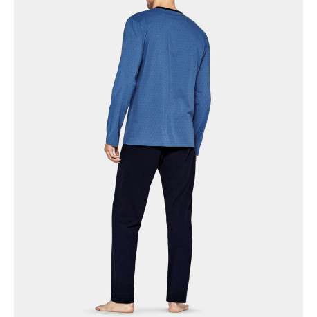 Pyjama long bleu imprimé en coton col v - Image 3