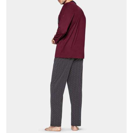 Pyjama long bordeaux imprimé en coton col v - Image 3