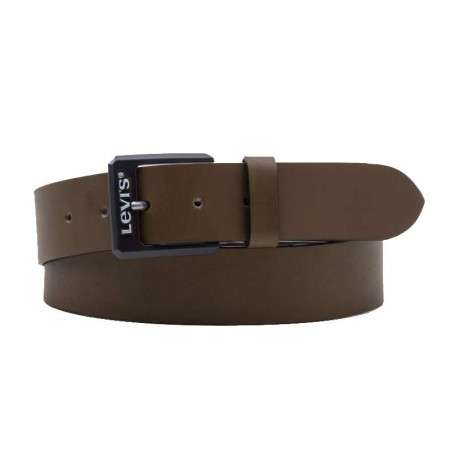 Ceinture en cuir marron uni avec une boucle en métal noir embossé ""Levi's""