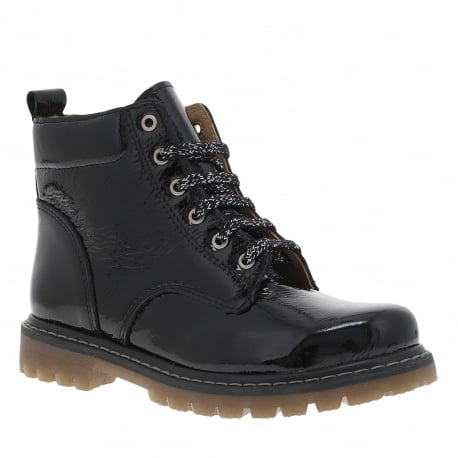 Boots SHIVA noires en cuir avec talon plat