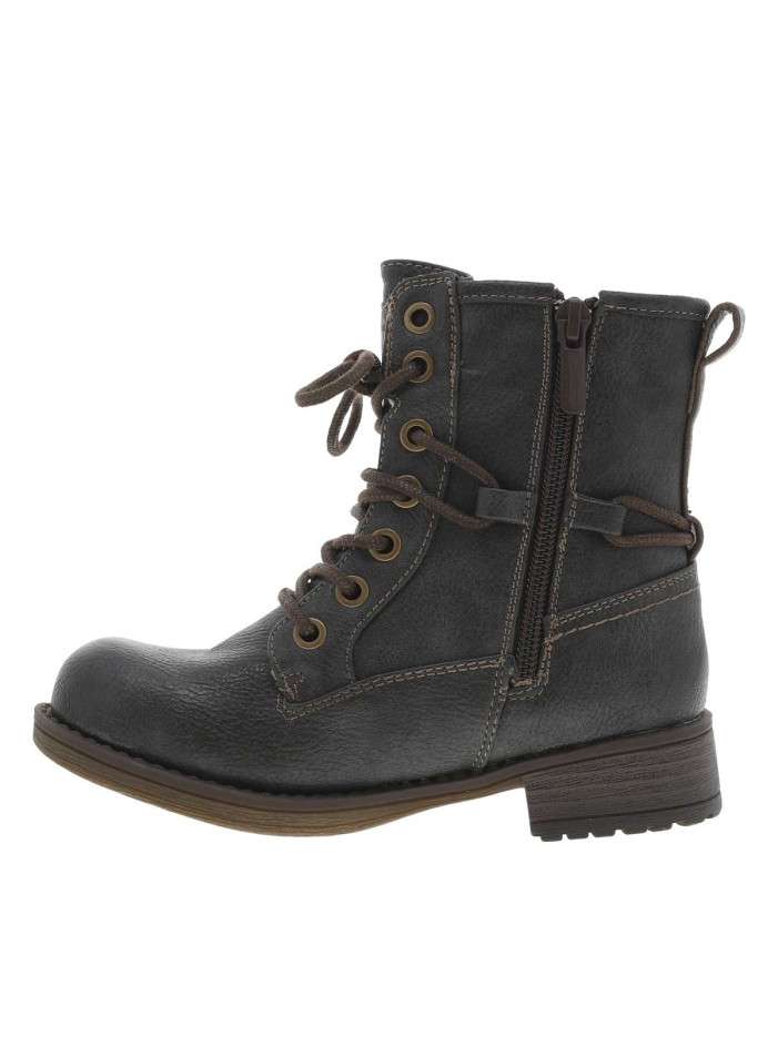Bottines MUSTANG Noires Vernis à Talon Décroché – Lacets, Zip, Semelle Crantée, Style Rock Et Confortable.