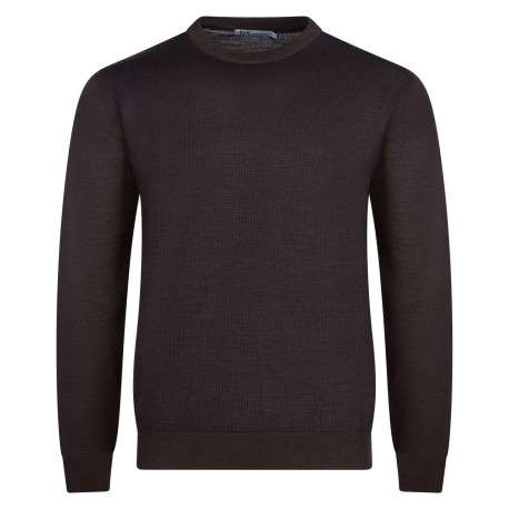 Pull chocolat en laine mélangée maille piquée coupe droite col rond