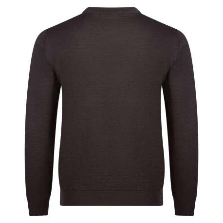 Pull chocolat en laine mélangée maille piquée coupe droite col rond - Image 2