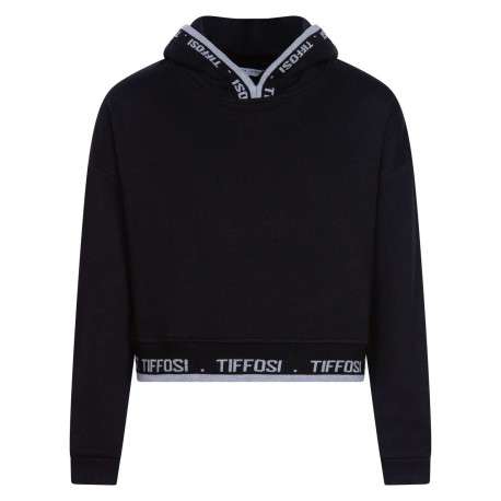 Sweat à capuche noir en coton uni coupe droite