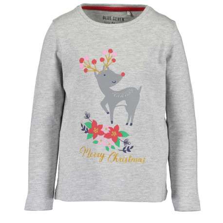 T-shirt manches longues gris en coton fantaisie coupe droite col rond