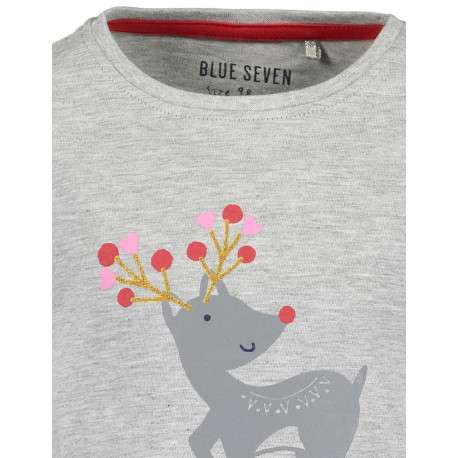 T-shirt manches longues gris en coton fantaisie coupe droite col rond - Image 3