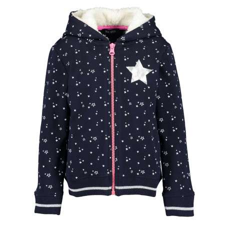 Gilet marine en coton all-over coupe droite col à capuche