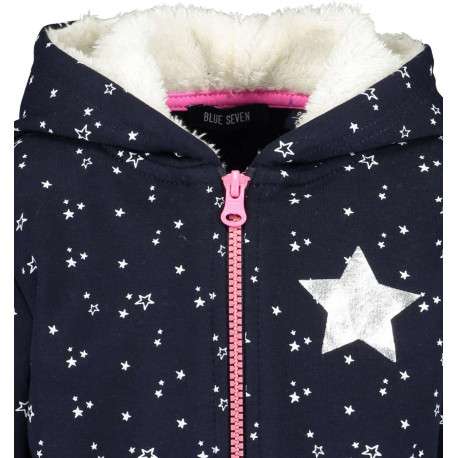 Gilet marine en coton all-over coupe droite col à capuche - Image 3