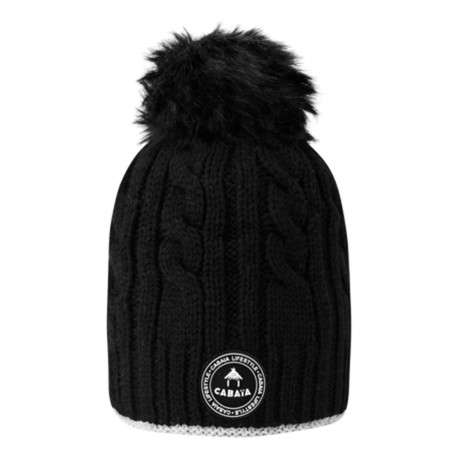 Bonnet noir en maille torsadée avec pompons interchangeables