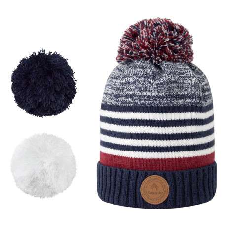 Bonnet bleu à revers à rayures et à pompons interchangeables - Image 3