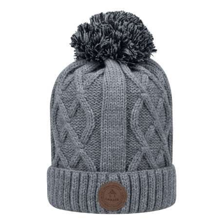 Bonnet gris uni à grosse mail à revers et à pompons interchangeables