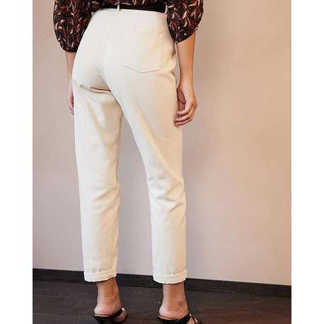 Pantalon DAREN écru en coton uni coupe droite - Image 2
