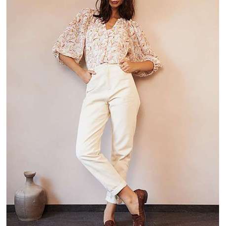 Pantalon DAREN écru en coton uni coupe droite - Image 3