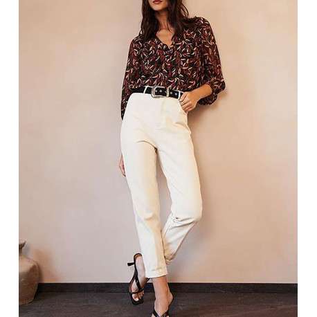 Pantalon DAREN écru en coton uni coupe droite - Image 4