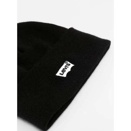 Bonnet noir uni à revers avec logo batwing brodé à l'avant - Image 3