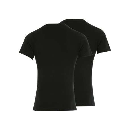 Lot de 2 t-shirts noirs en coton unis coupe droite col V - Image 2