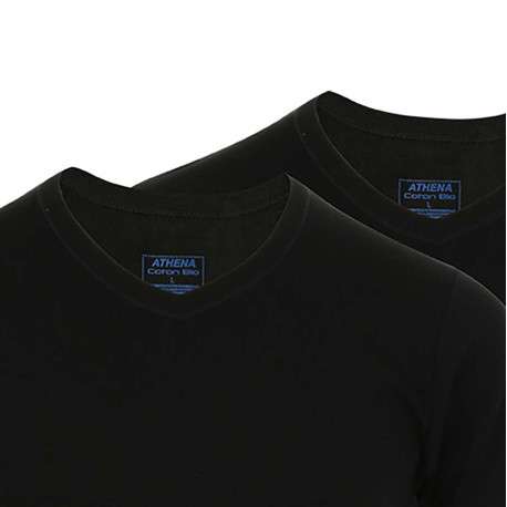 Lot de 2 t-shirts noirs en coton unis coupe droite col V - Image 3