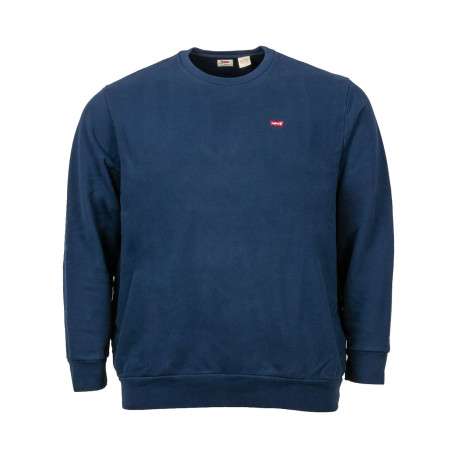 Sweat grande taille marine en coton uni avec logo coupe droite col rond