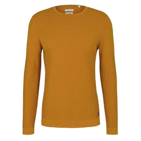 Pull moutarde en coton uni coupe près du corps col rond