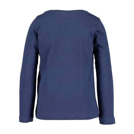 T-shirt manches longues marine en coton fantaisie coupe droite col rond - Image 2