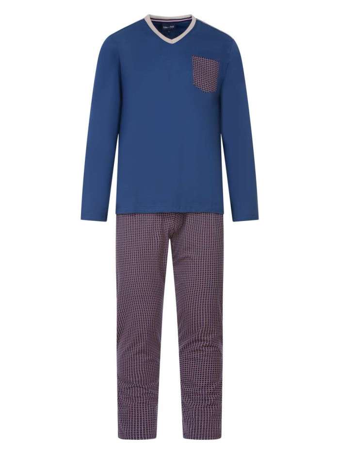 Pyjama long bleu imprimé en...