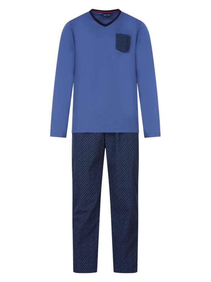 Pyjama long bleu imprimé en...