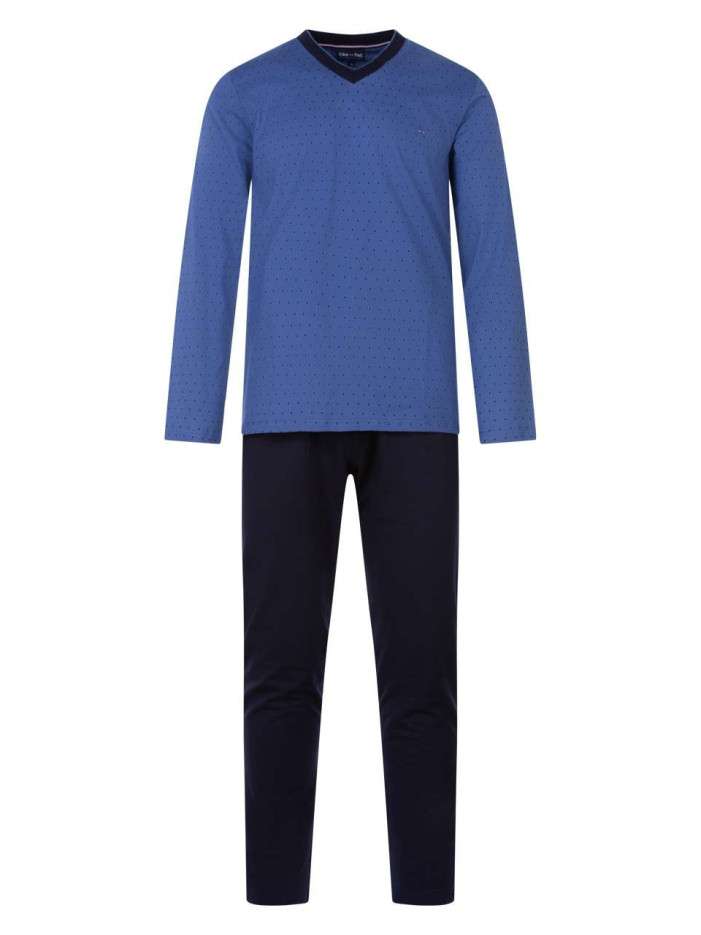 Pyjama long bleu imprimé en...