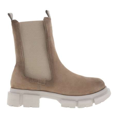 Boots beiges en cuir nubuck à semelle plateforme et talon moyen
